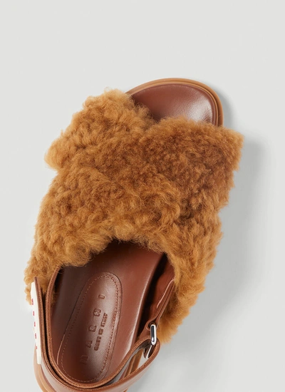 Shop Marni Women Fussbett Shearling Sandals In Brown