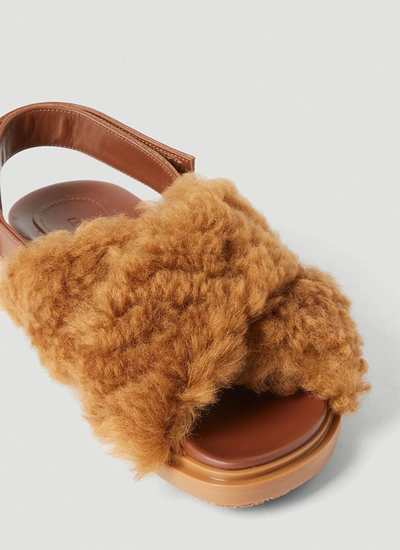Shop Marni Women Fussbett Shearling Sandals In Brown