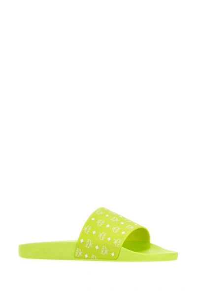 Shop Mcm Man Acid Green Canvas Slippers