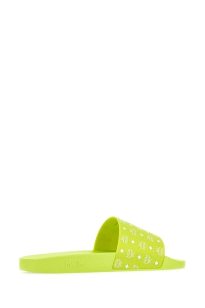 Shop Mcm Man Acid Green Canvas Slippers