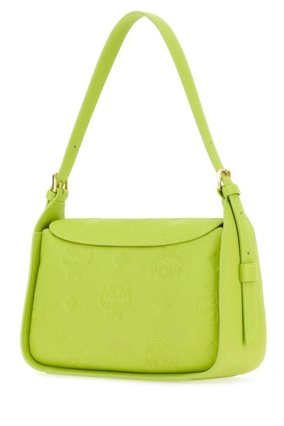 Shop Mcm Woman Acid Green Nappa Leather Small Aren Shoulder Bag