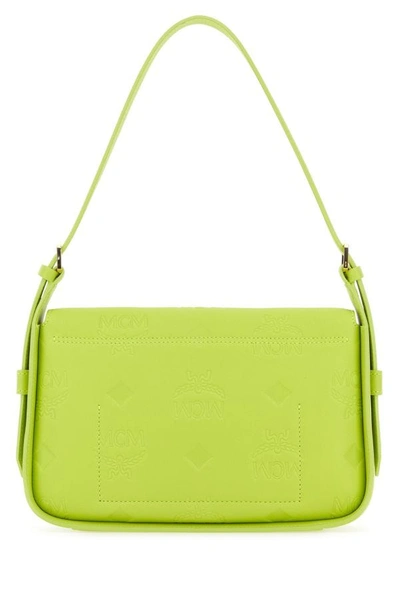 Shop Mcm Woman Acid Green Nappa Leather Small Aren Shoulder Bag