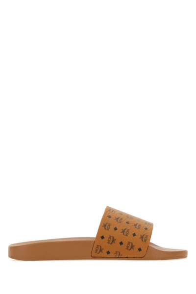 Shop Mcm Woman Camel Rubber Slippers In Brown