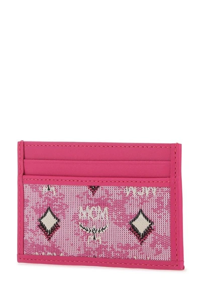 Shop Mcm Woman Fuchsia Leather Card Holder In Pink