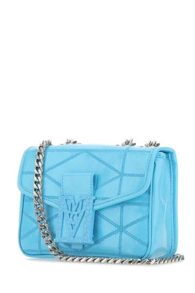 Shop Mcm Woman Light-blue Leather Mini Travia Shoulder Bag