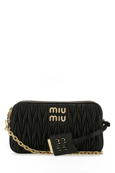 Shop Miu Miu Woman Black Nappa Leather Mini Crossbody Bag
