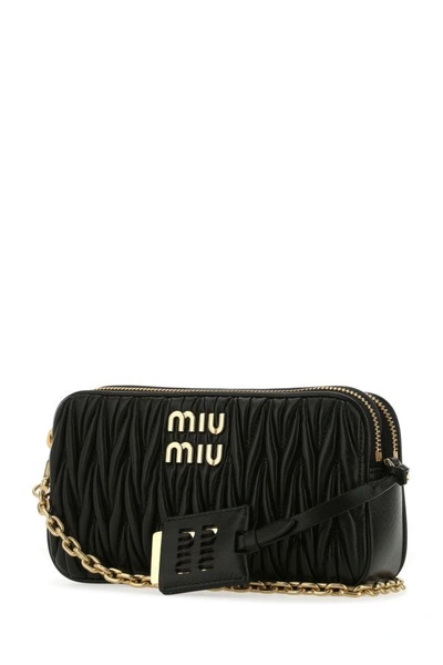 Shop Miu Miu Woman Black Nappa Leather Mini Crossbody Bag