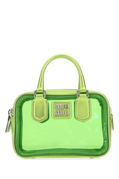 Shop Miu Miu Woman Green Leather And Pvc Mini Handbag