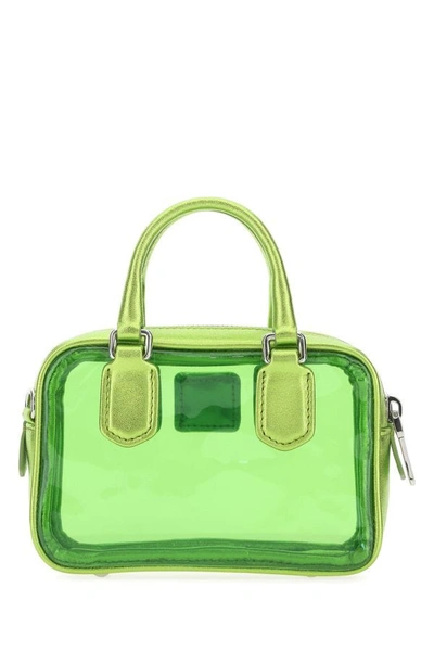 Shop Miu Miu Woman Green Leather And Pvc Mini Handbag