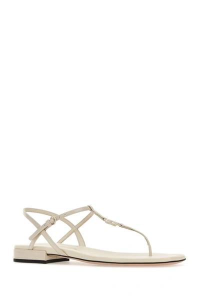 Shop Miu Miu Woman Ivory Leather Thong Sandals In White