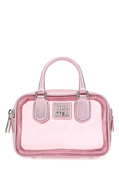 Shop Miu Miu Woman Pink Leather And Pvc Mini Handbag