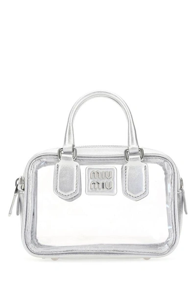 Shop Miu Miu Woman Silver Leather And Pvc Mini Handbag