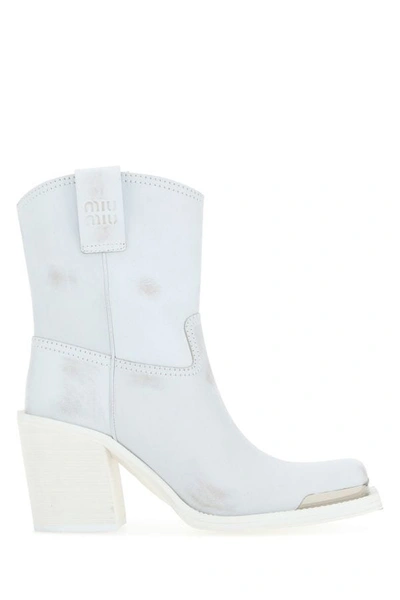 Shop Miu Miu Woman White Leather Ankle Boots