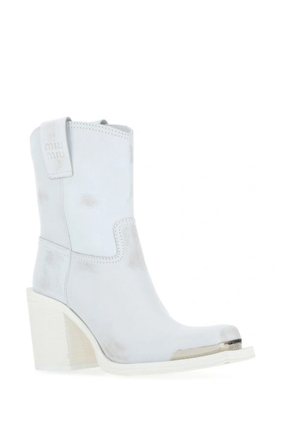 Shop Miu Miu Woman White Leather Ankle Boots