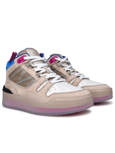 Shop Moncler Woman  Multicolor Leather Pivot Sneakers In Cream