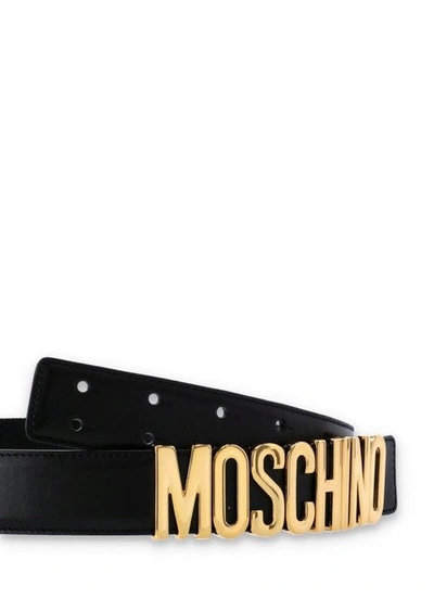 Shop Moschino Women Black Logo Plaque 75cm Belt