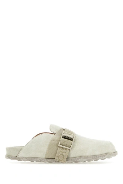 Shop Off-white Off White Woman Light Grey Suede Slippers In Gray