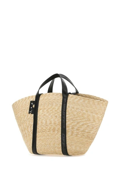 Shop Off-white Off White Woman Straw Commercial 45 Shopping Bag In Brown