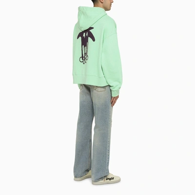 Shop Palm Angels Green Hoodie With Palm Long Legs Print Men
