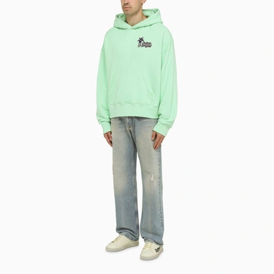 Shop Palm Angels Green Hoodie With Palm Long Legs Print Men
