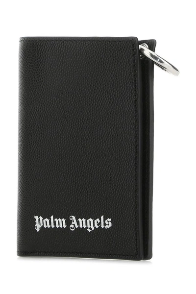Shop Palm Angels Man Black Leather Wallet