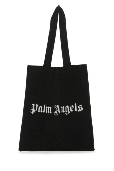 Shop Palm Angels Man Black Wool Blend Shopping Bag