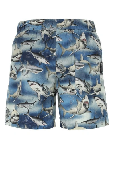 Shop Palm Angels Man Printed Polyester Sharks Swimming Shorts In Multicolor