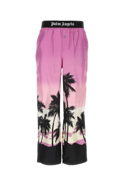 Shop Palm Angels Man Printed Silk Pyjama Pant In Multicolor