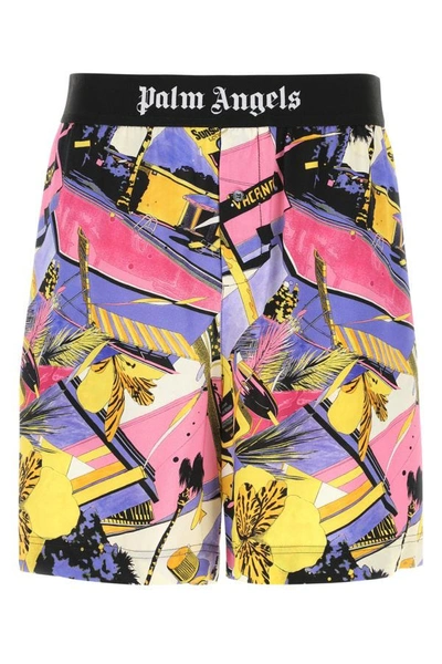 Shop Palm Angels Man Printed Viscose Bermuda Shorts In Multicolor