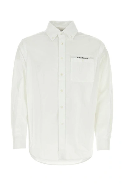 Shop Palm Angels Man White Cotton Shirt