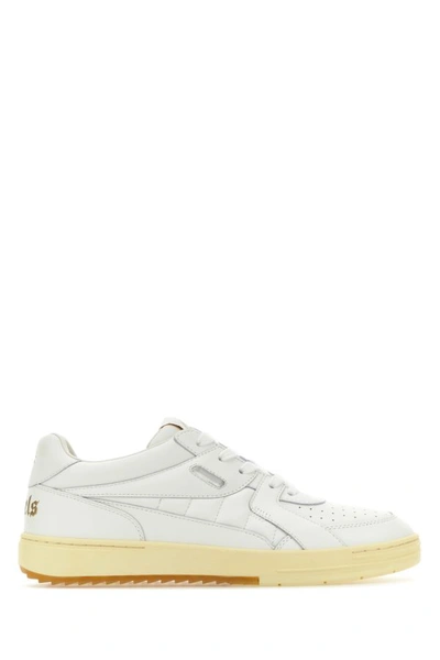 Shop Palm Angels Man White Leather Sneakers