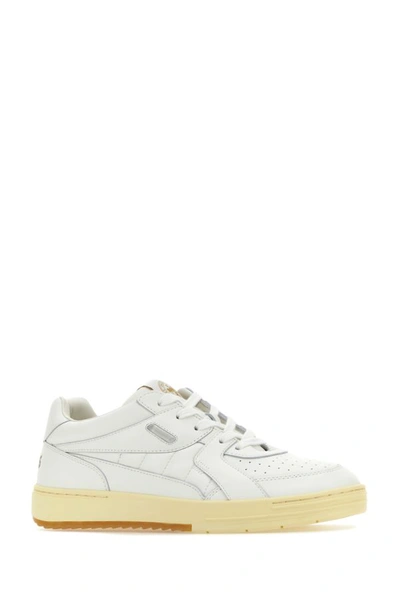 Shop Palm Angels Man White Leather Sneakers