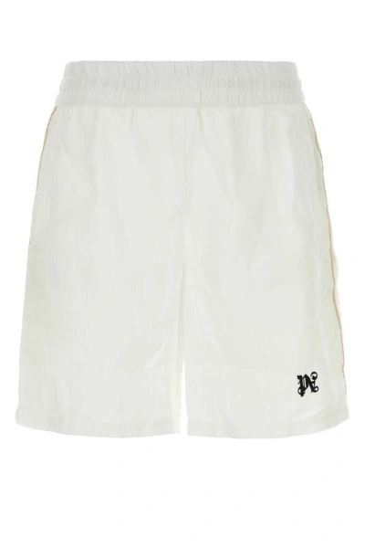 Shop Palm Angels Man White Linen Bermuda Shorts