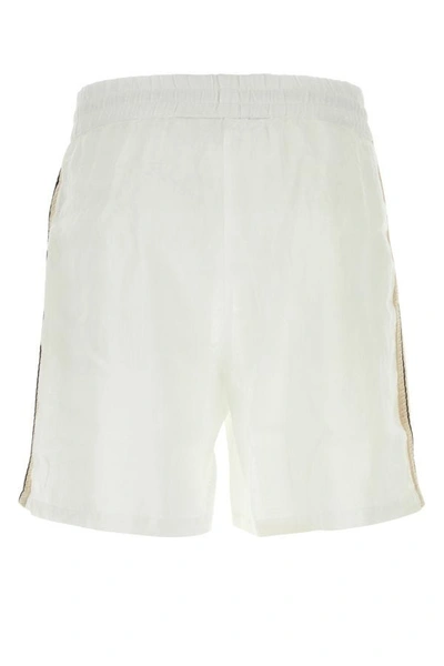 Shop Palm Angels Man White Linen Bermuda Shorts