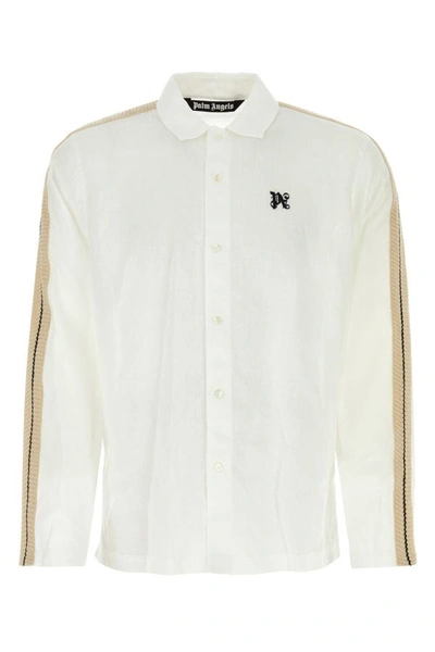Shop Palm Angels Man White Linen Shirt
