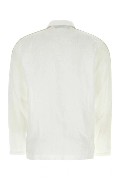 Shop Palm Angels Man White Linen Shirt