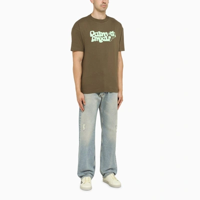 Shop Palm Angels Viper Brown/green Crew-neck T-shirt Men