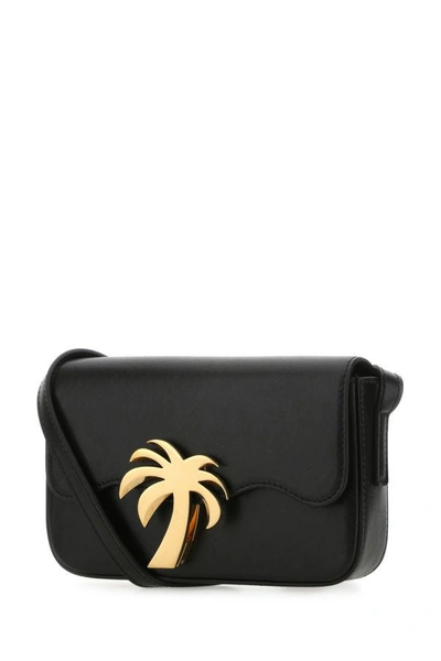 Shop Palm Angels Woman Black Leather Palm Beach Bridge Crossbody Bag