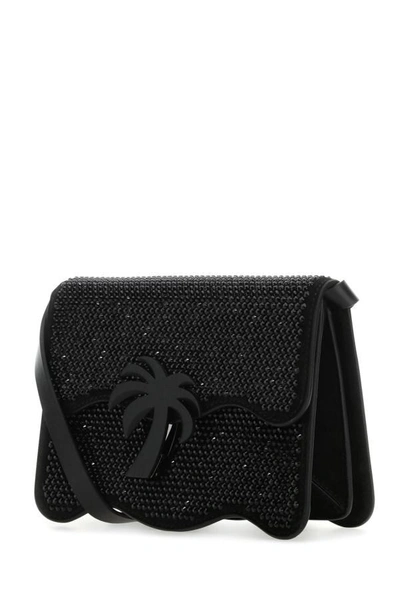 Palm Angels Woman Embellished Suede Palm Beach Crossbody Bag In Black