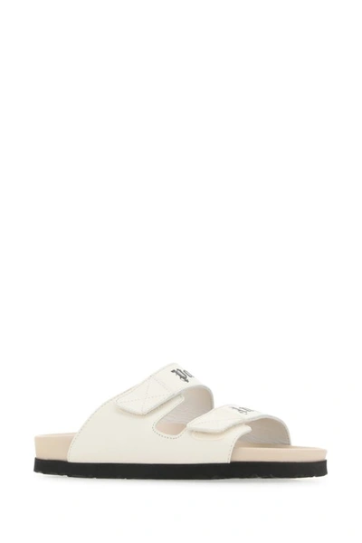 Shop Palm Angels Woman Ivory Leather Slippers In White