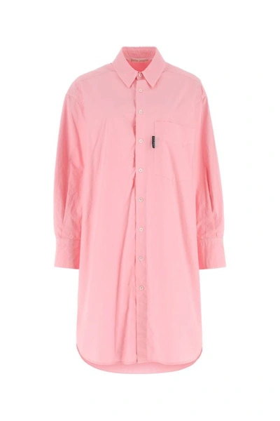 Shop Palm Angels Woman Light Pink Poplin Shirt Dress