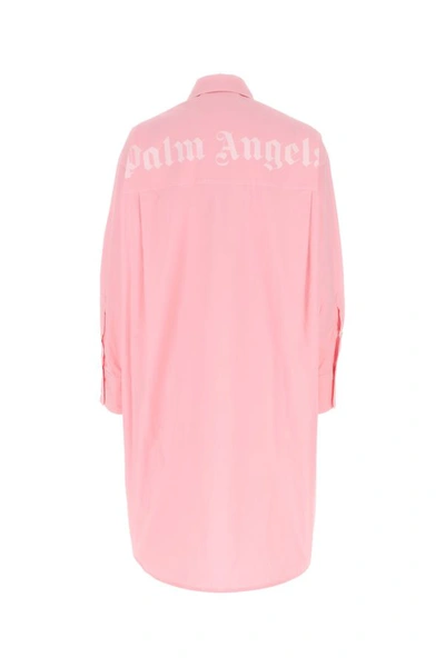 Shop Palm Angels Woman Light Pink Poplin Shirt Dress