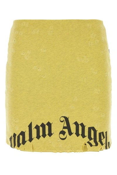 Shop Palm Angels Woman Melange Yellow Cotton Mini Skirt