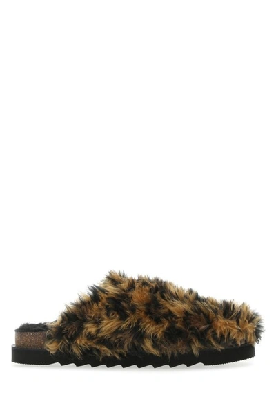 Shop Palm Angels Woman Printed Eco Fur Slippers In Multicolor