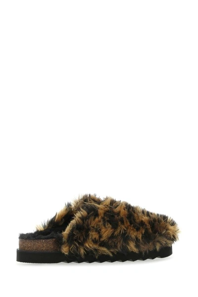 Shop Palm Angels Woman Printed Eco Fur Slippers In Multicolor