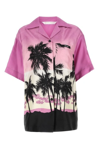 Shop Palm Angels Woman Printed Silk Oversize Shirt In Multicolor