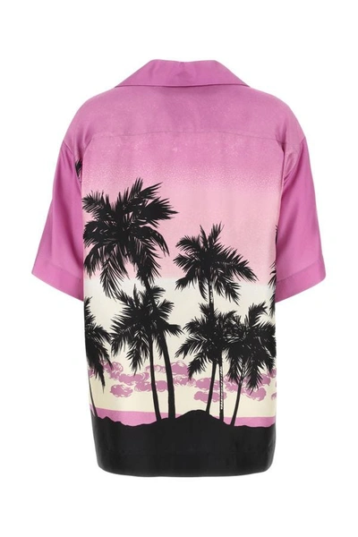 Shop Palm Angels Woman Printed Silk Oversize Shirt In Multicolor