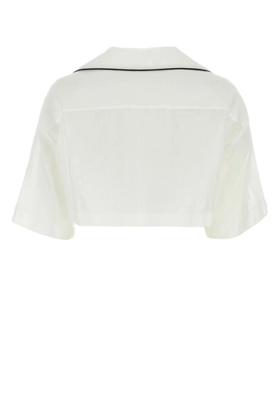 Shop Palm Angels Woman White Linen Shirt