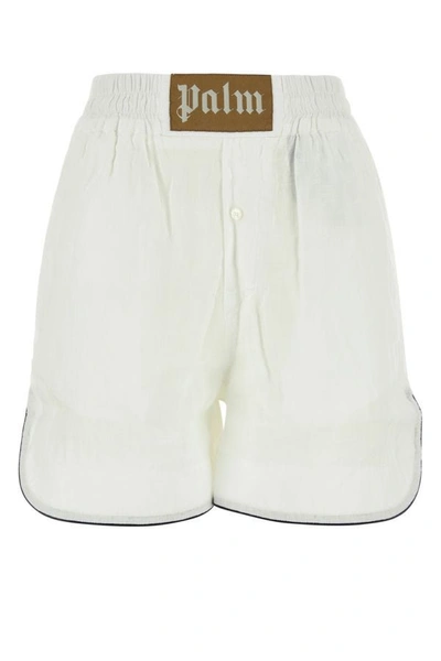 Shop Palm Angels Woman White Linen Shorts