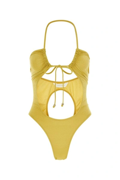 Shop Palm Angels Woman Yellow Stretch Nylon Blend Trikini